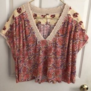 Free People Pink Crochet Floral Crop Top